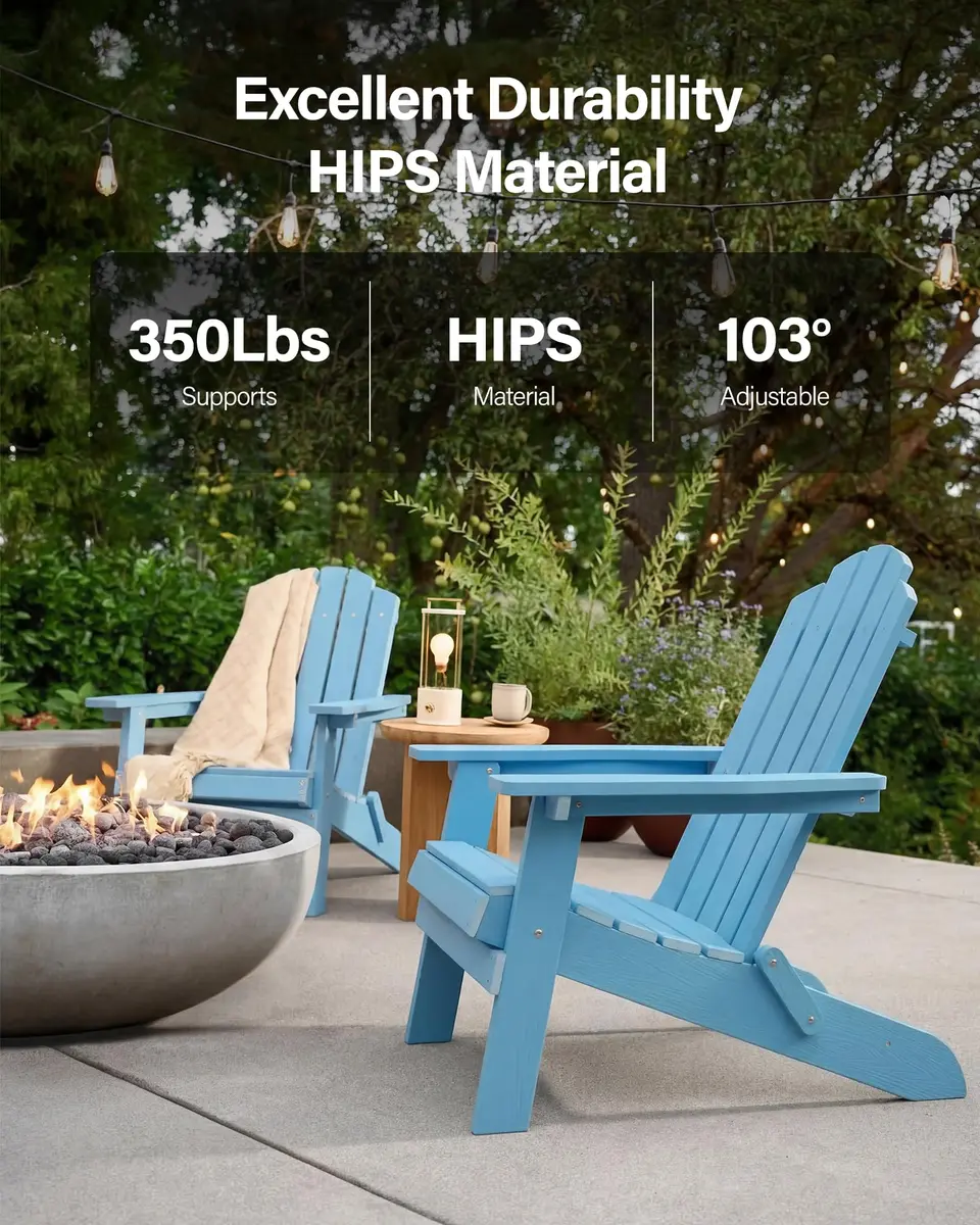 MXIMU Folding Adirondack Chair for Outdoor, Easy to Assemble & Comfortable - view 6