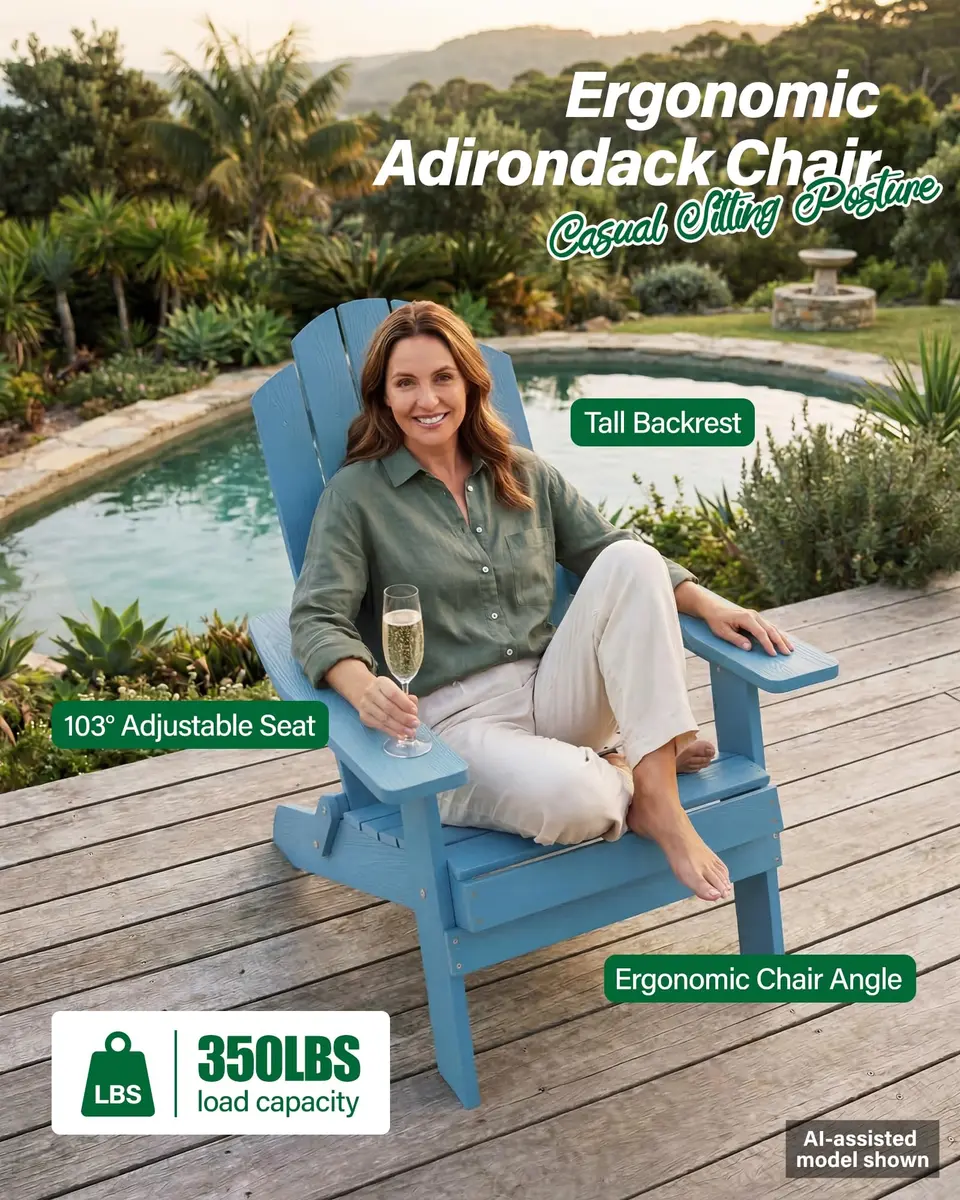 MXIMU Folding Adirondack Chair for Outdoor, Easy to Assemble & Comfortable - view 3