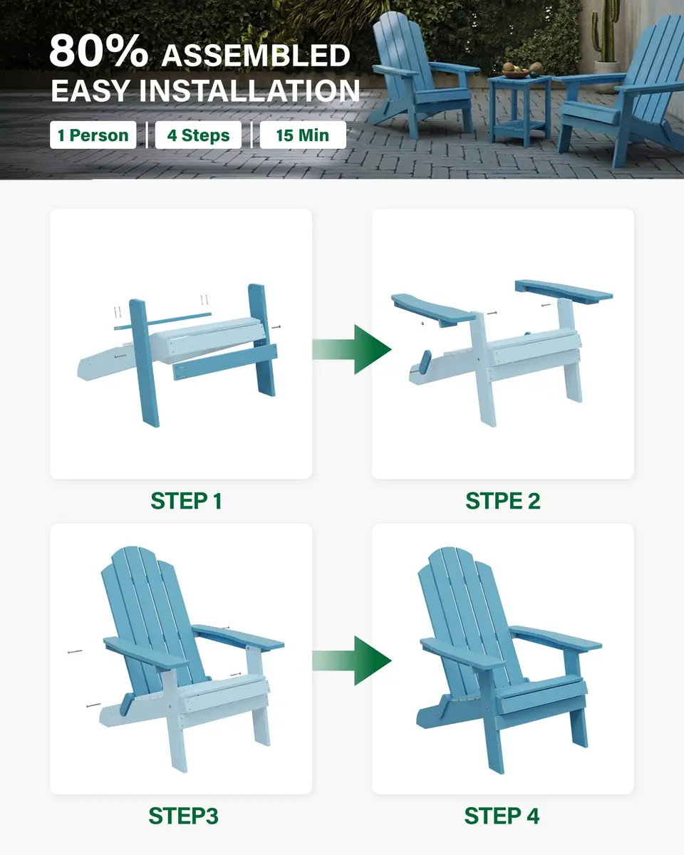 MXIMU Folding Adirondack Chair for Outdoor, Easy to Assemble & Comfortable - view 4