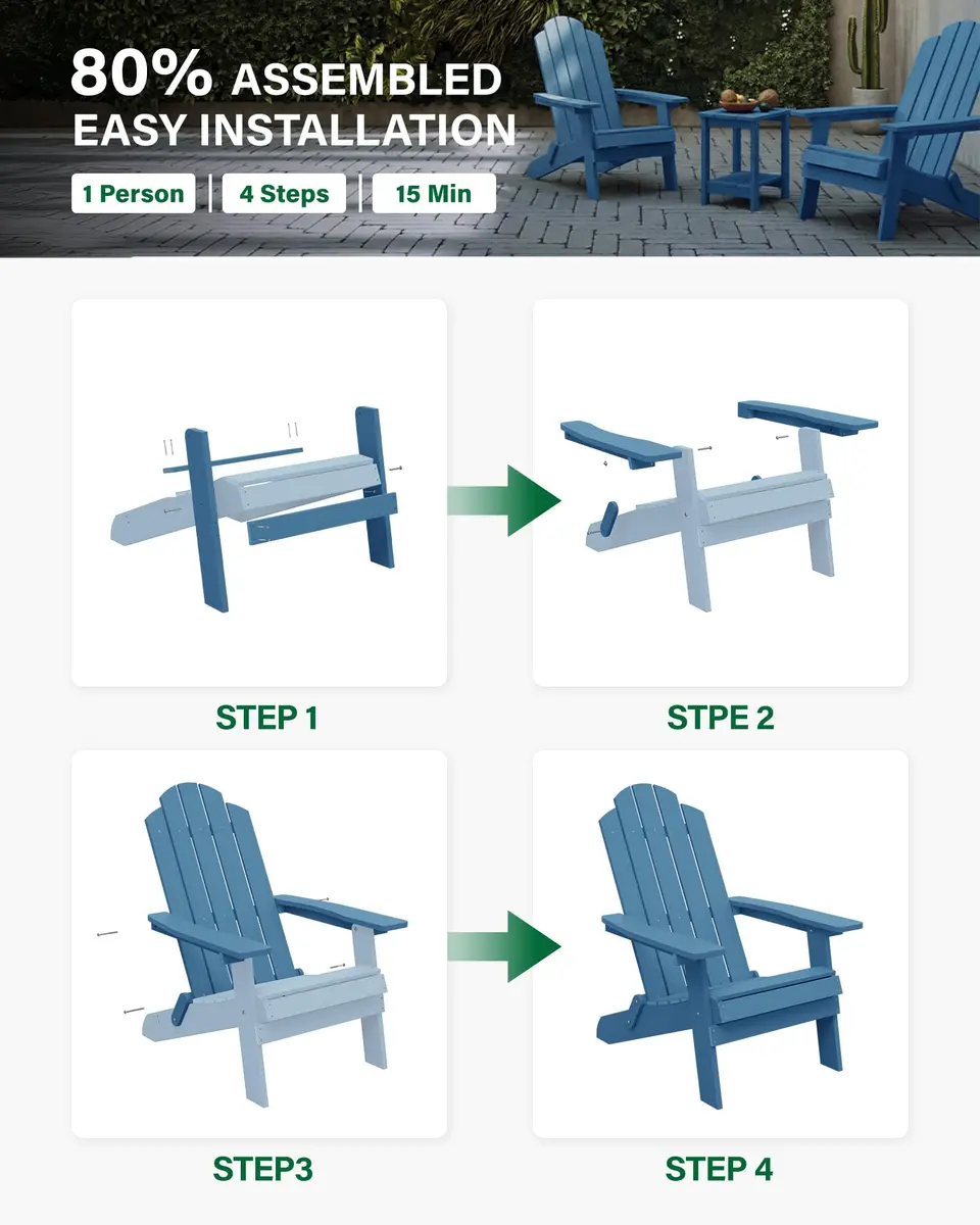 MXIMU Folding Adirondack Chair for Outdoor | Easy Assembly & Comfortable Design - view 4