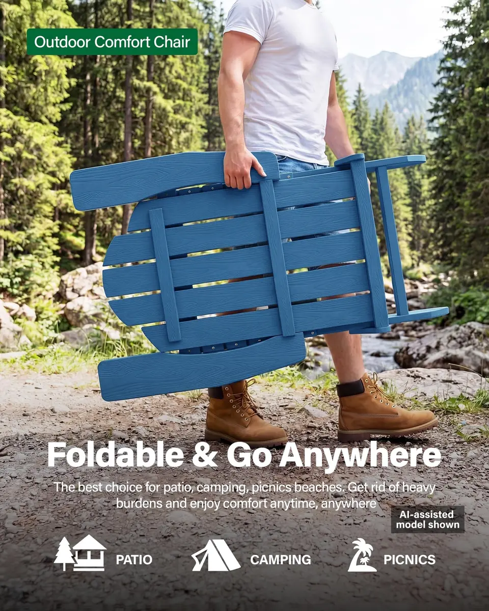 MXIMU Folding Adirondack Chair for Outdoor | Easy Assembly & Comfortable Design - view 5