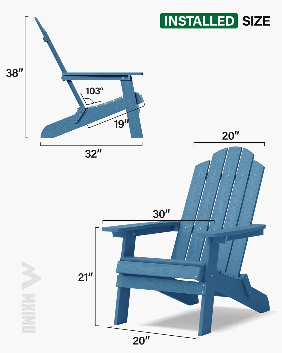 MXIMU Folding Adirondack Chair for Outdoor | Easy Assembly & Comfortable Design - view 2