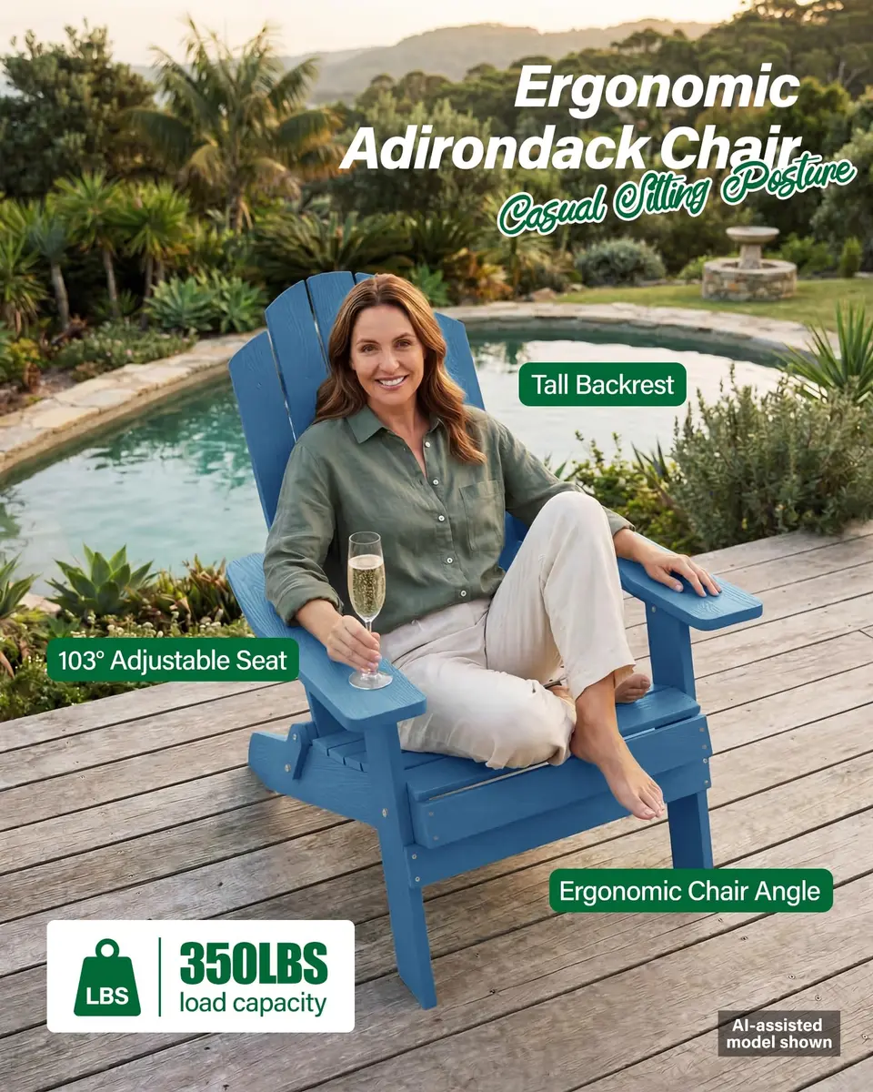 MXIMU Folding Adirondack Chair for Outdoor | Easy Assembly & Comfortable Design - view 3