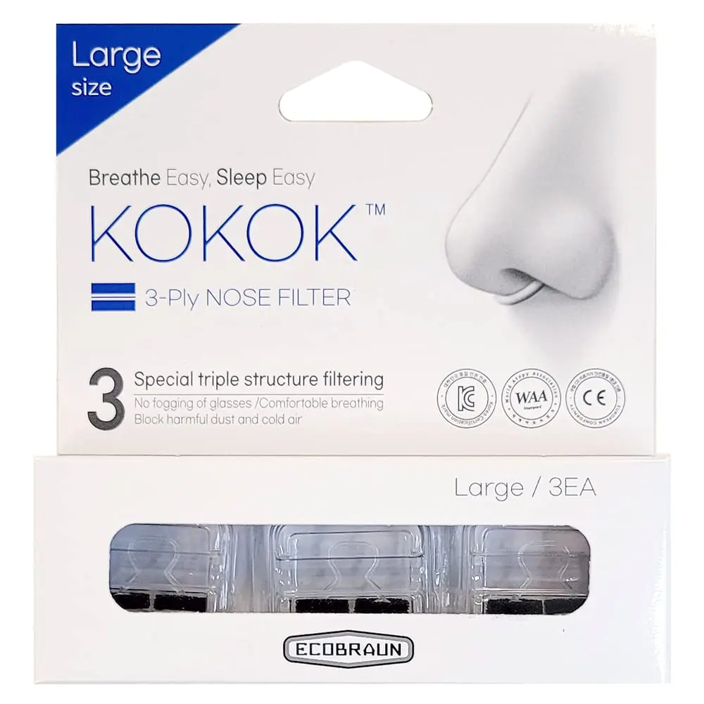 KOKOK 3-Ply HEPA Nose Filter Pack of 3 (Large) | Reusable Air Filtration for Dust & Pollution - main product image