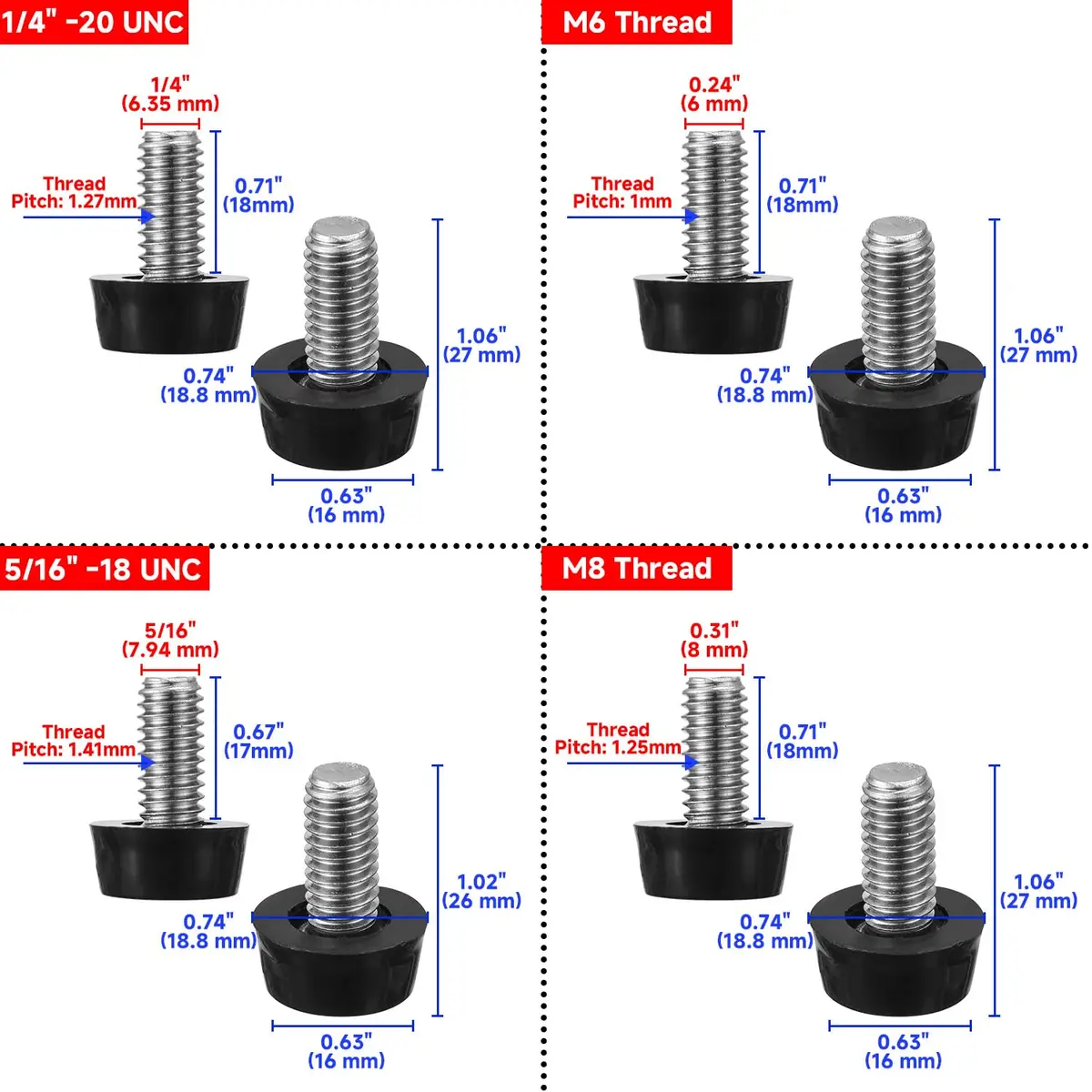 EZALOR M8 Thread Furniture Levelers 20 pcs | Adjustable Stainless Steel Screws for Light Duty Furniture - view 2