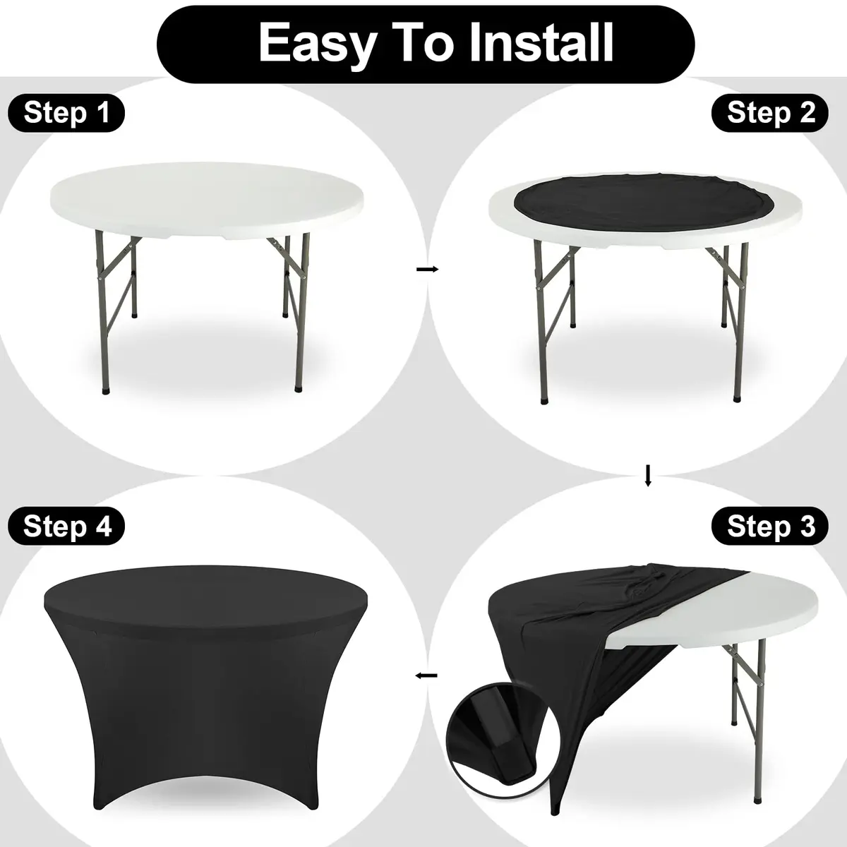FestiCorp 60 Inch Round Fitted Tablecloth Black | Wrinkle-Free Stretch Cover for Indoor & Outdoor Use - view 5
