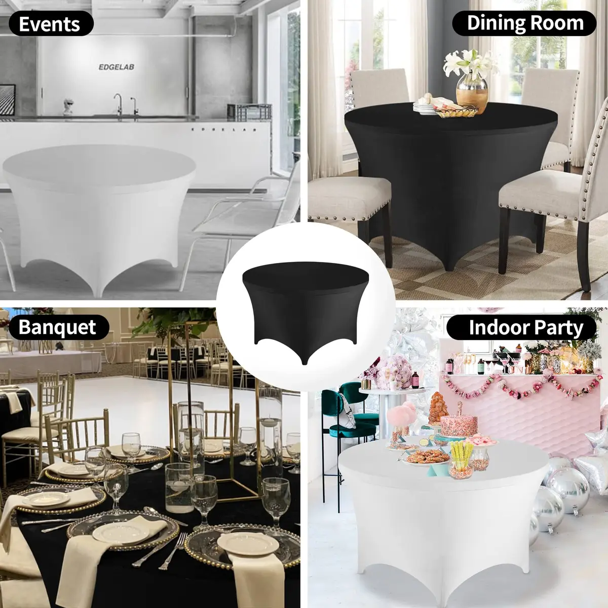 FestiCorp 60 Inch Round Fitted Tablecloth Black | Wrinkle-Free Stretch Cover for Indoor & Outdoor Use - view 6