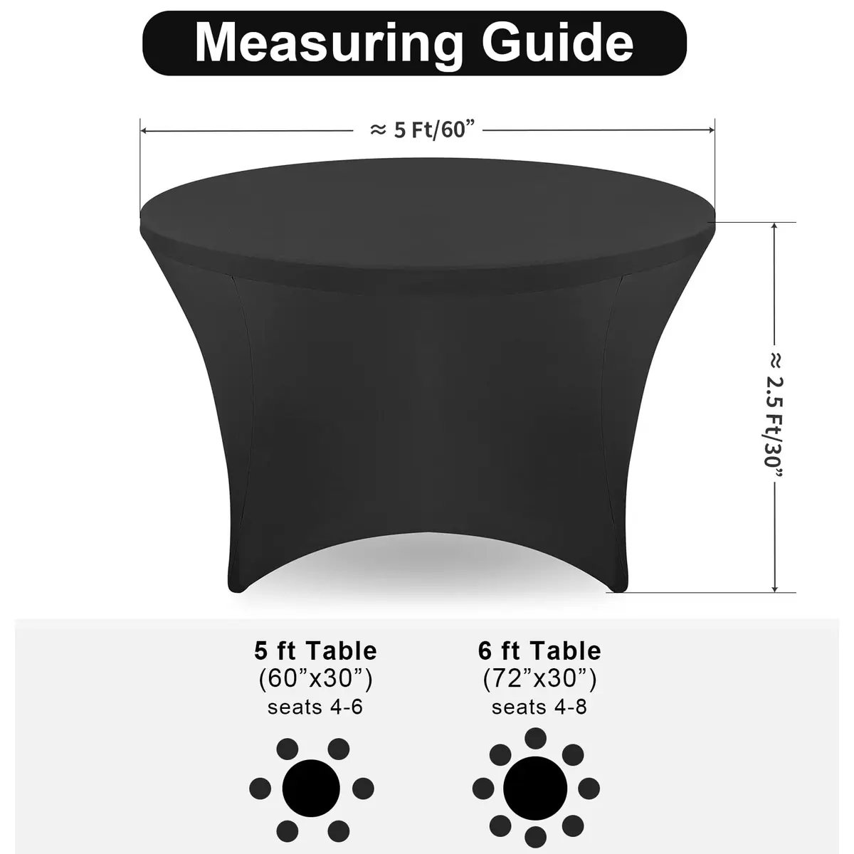 FestiCorp 60 Inch Round Fitted Tablecloth Black | Wrinkle-Free Stretch Cover for Indoor & Outdoor Use - view 3