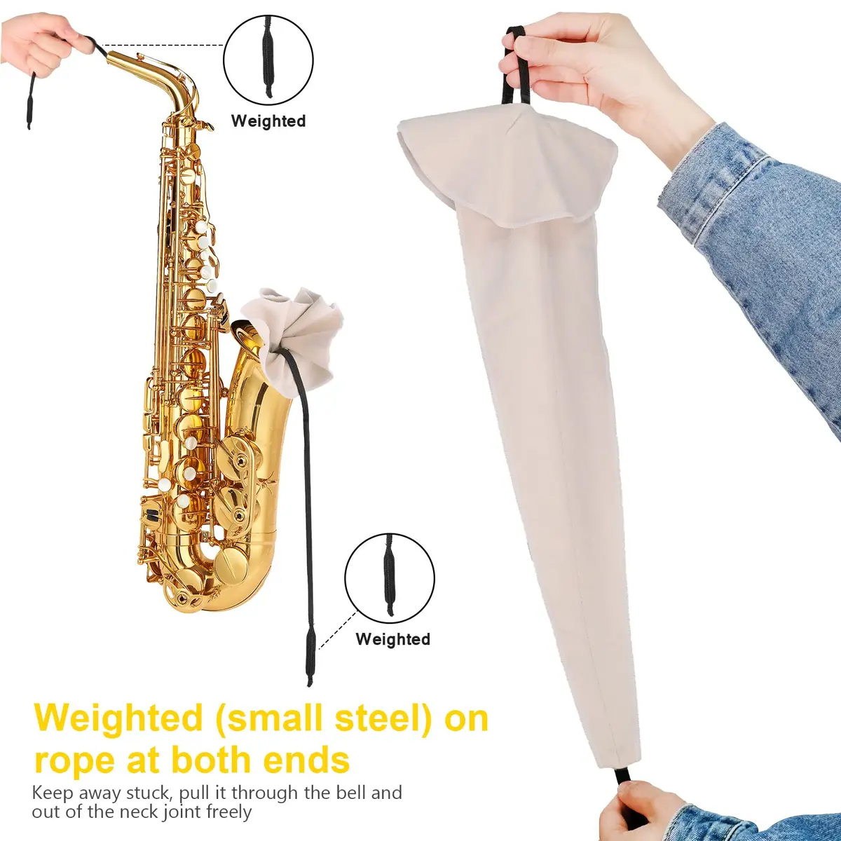 Eison Saxophone Cleaning Kit with Case for Alto, Tenor, Clarinet, Flute, Trumpet - 8PCS Mouthpiece Cushions & Microfiber Cloths (Beige) - view 5