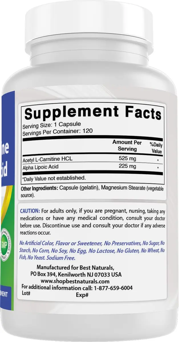 Best Naturals Acetyl L-Carnitine & Alpha Lipoic Acid 750 mg | 360 Capsules for Energy & Metabolism - view 6