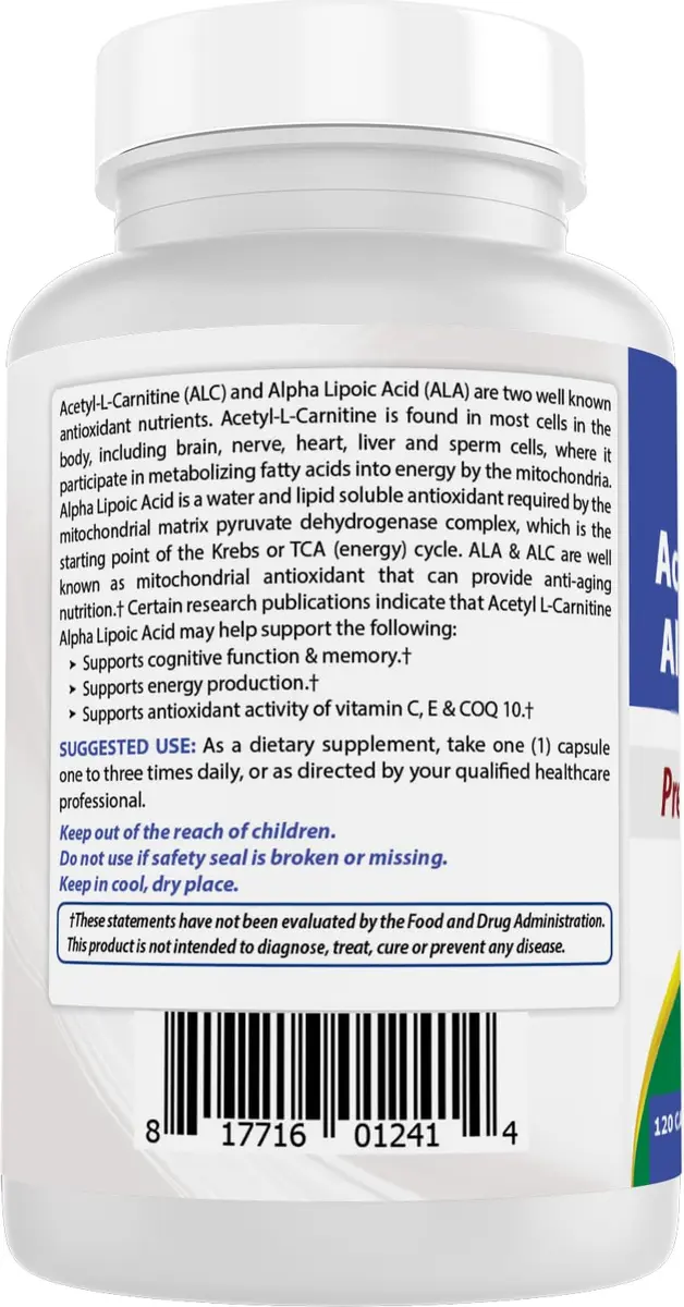 Best Naturals Acetyl L-Carnitine & Alpha Lipoic Acid 750 mg | 360 Capsules for Energy & Metabolism - view 7
