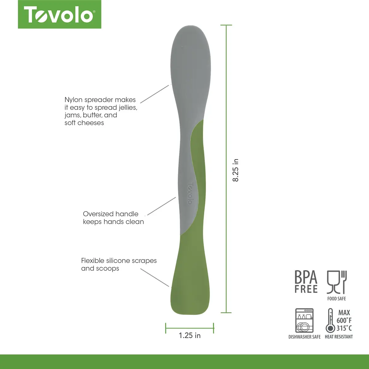 Tovolo Mini Scoop and Spread Tool for Kitchen Meal Prep Small Sandwich Spreader Spatula for Peanut Butter Jelly, Silicone BPA Free Dishwasher Safe Scooper Spreader, Pesto Green and Oyster Gray | Versatile Kitchen Tool for Spreading & Scooping - view 6
