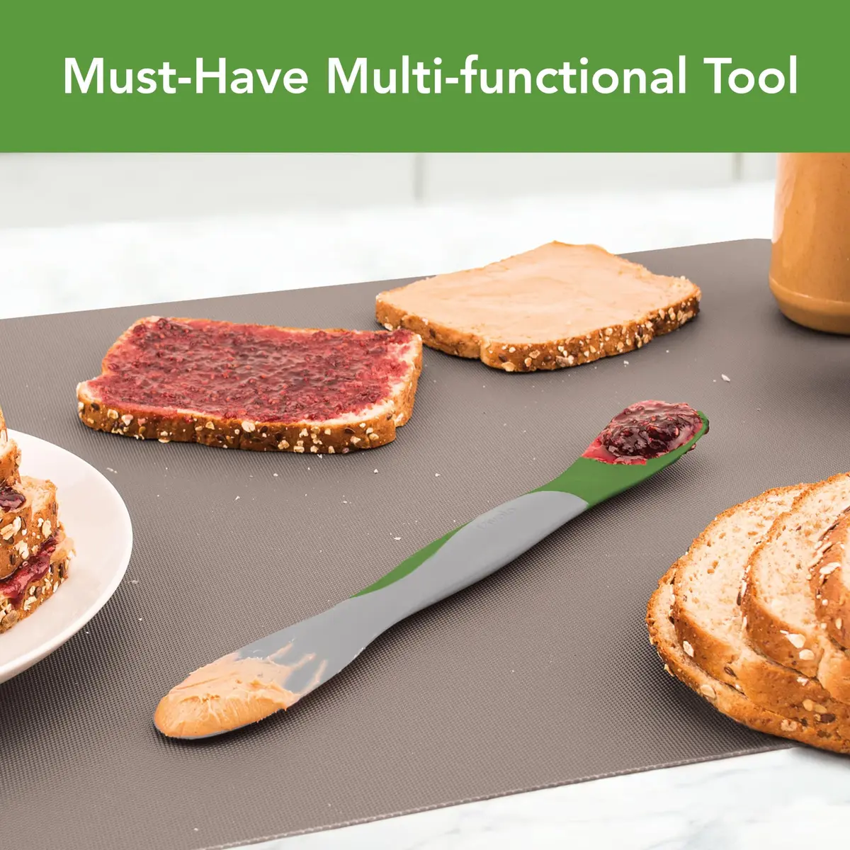 Tovolo Mini Scoop and Spread Tool for Kitchen Meal Prep Small Sandwich Spreader Spatula for Peanut Butter Jelly, Silicone BPA Free Dishwasher Safe Scooper Spreader, Pesto Green and Oyster Gray | Versatile Kitchen Tool for Spreading & Scooping - view 2
