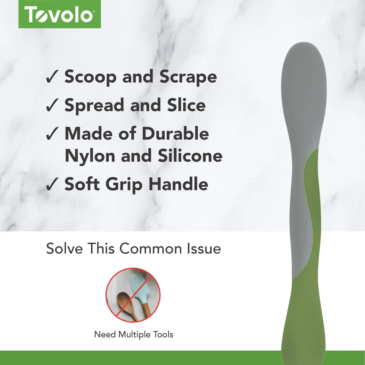 Tovolo Mini Scoop and Spread Tool for Kitchen Meal Prep Small Sandwich Spreader Spatula for Peanut Butter Jelly, Silicone BPA Free Dishwasher Safe Scooper Spreader, Pesto Green and Oyster Gray | Versatile Kitchen Tool for Spreading & Scooping - view 3