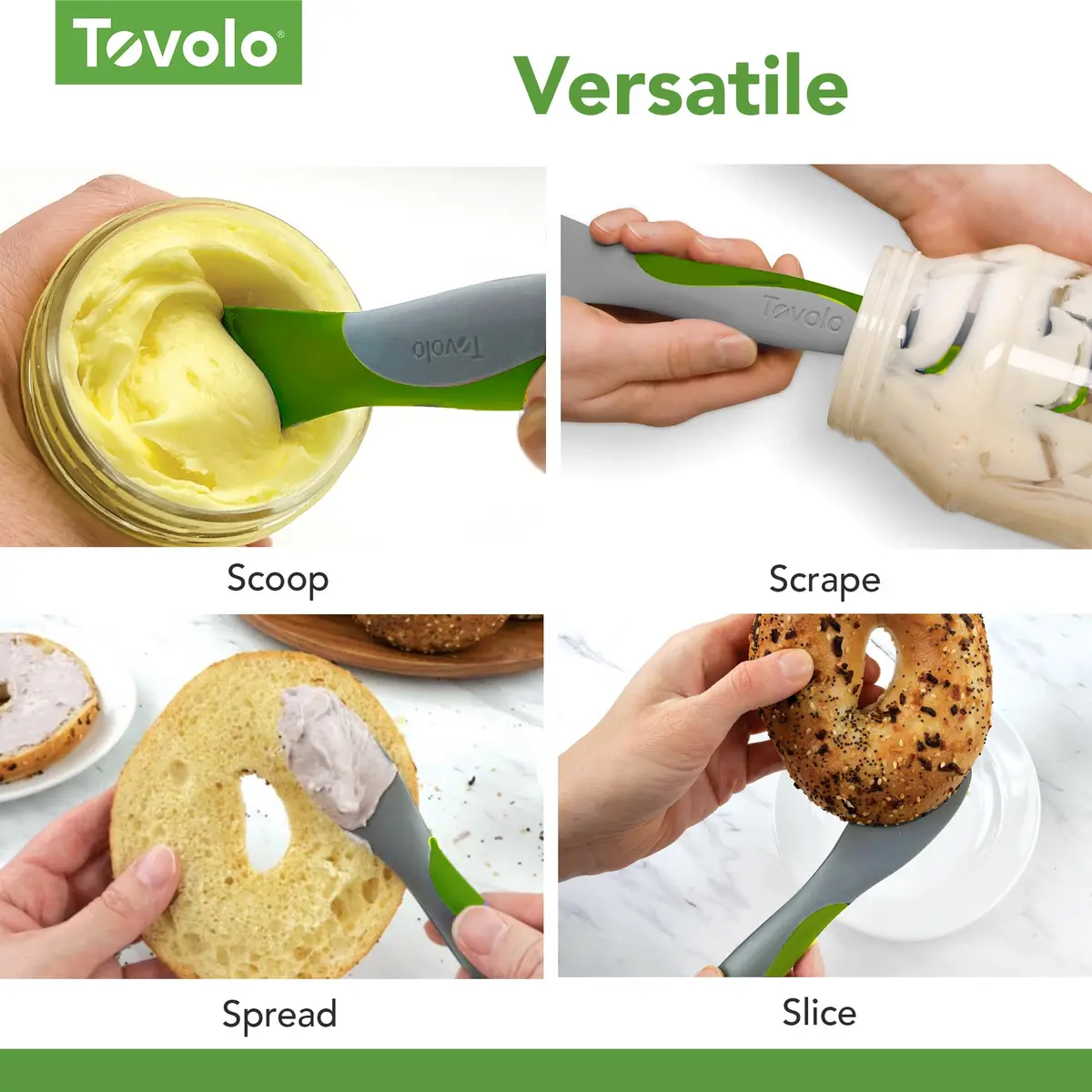 Tovolo Mini Scoop and Spread Tool for Kitchen Meal Prep Small Sandwich Spreader Spatula for Peanut Butter Jelly, Silicone BPA Free Dishwasher Safe Scooper Spreader, Pesto Green and Oyster Gray | Versatile Kitchen Tool for Spreading & Scooping - view 4