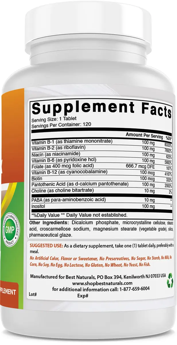Best Naturals B 100 Complex 120 Tablets | B Vitamins for Energy & Immunity - view 5