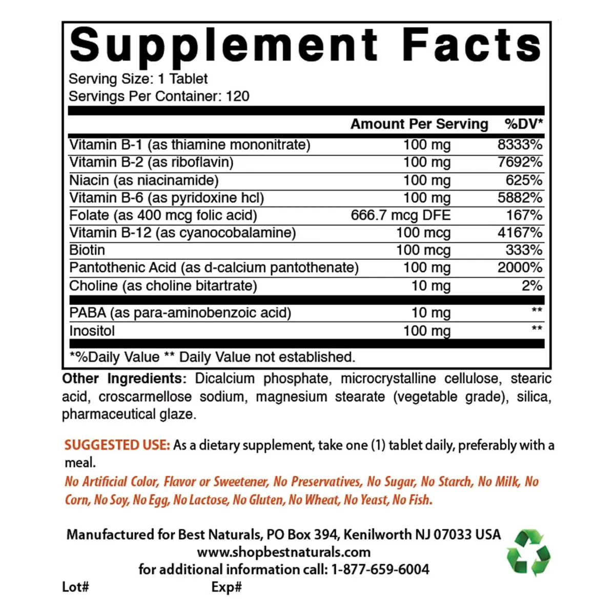 Best Naturals B 100 Complex 120 Tablets | B Complex Vitamins for Adults - view 2