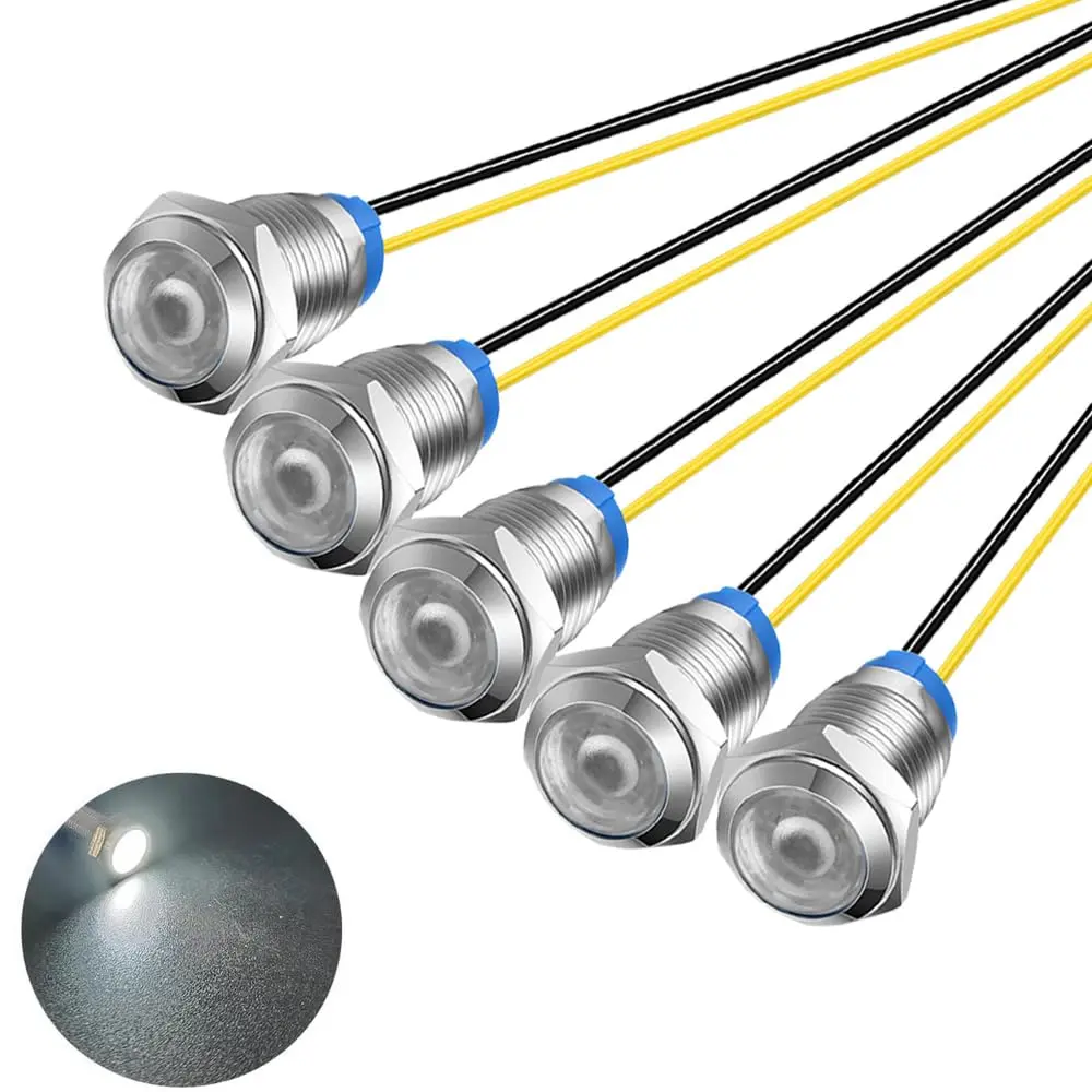 Gebelit White 5pcs 10mm LED Metal Indicator Light 220VAC Waterproof Signal Lamp | Industrial Electrical Indicator Lights - main product image
