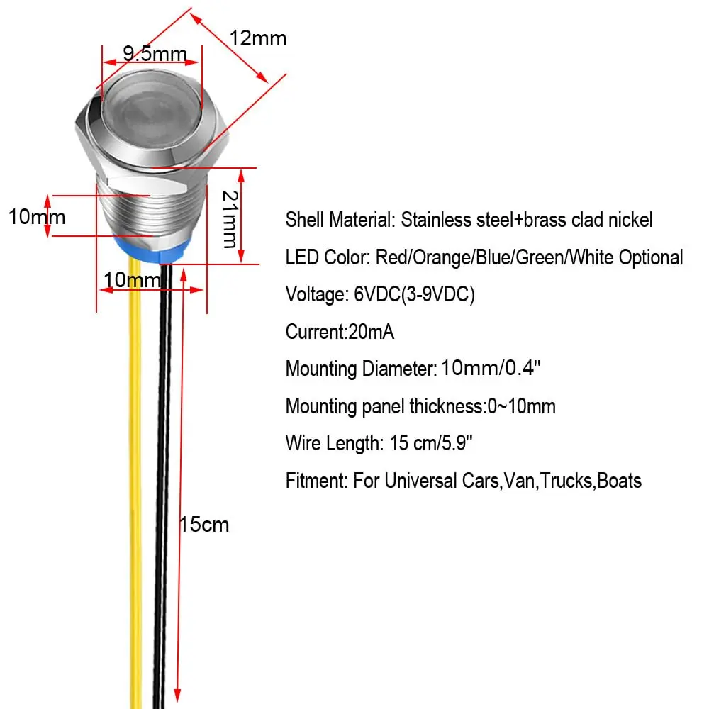 Gebelit White 5pcs 10mm LED Metal Indicator Light 220VAC Waterproof Signal Lamp | Industrial Electrical Indicator Lights - view 6