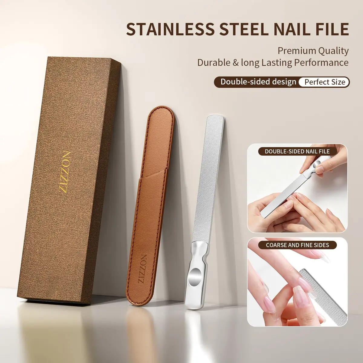 ZIZZON Professional Stainless Steel Nail File Double Sided for Natural Nails, 14.5cm (5.7 Inch) | Heavy Duty Reusable Manicure Filer - view 7