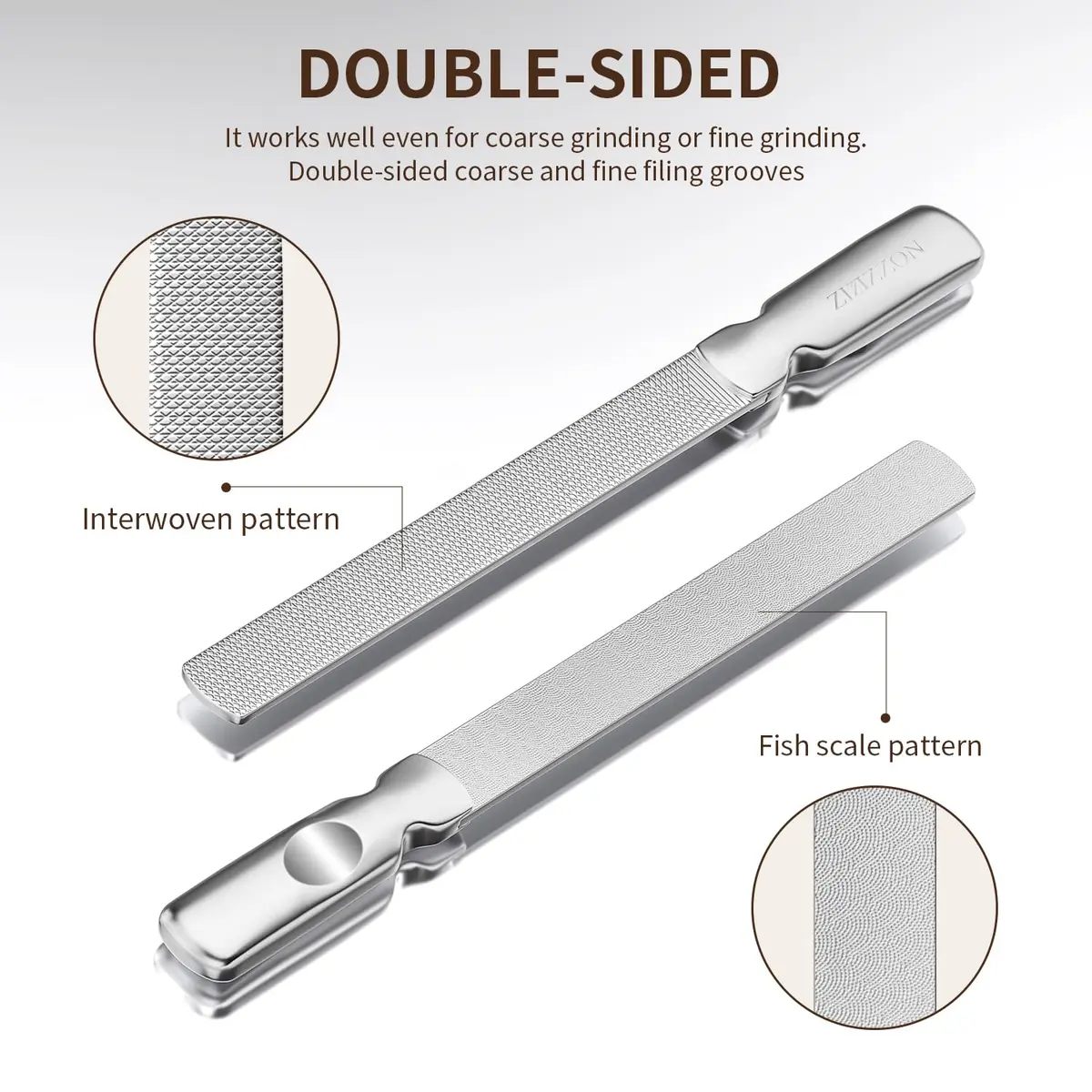 ZIZZON Professional Stainless Steel Nail File Double Sided for Natural Nails, 14.5cm (5.7 Inch) | Heavy Duty Reusable Manicure Filer - view 2