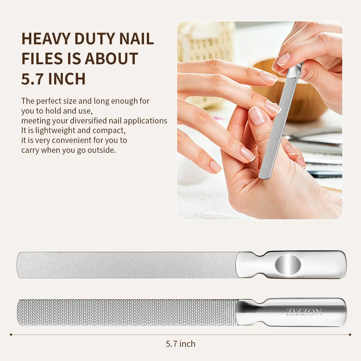 ZIZZON Professional Stainless Steel Nail File Double Sided for Natural Nails, 14.5cm (5.7 Inch) | Heavy Duty Reusable Manicure Filer - view 4