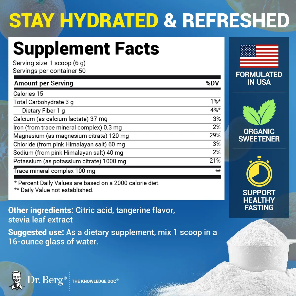 Dr. Berg Zero Sugar Hydration Keto Electrolyte Powder 10.29oz | Supports ketosis & hydration - view 3