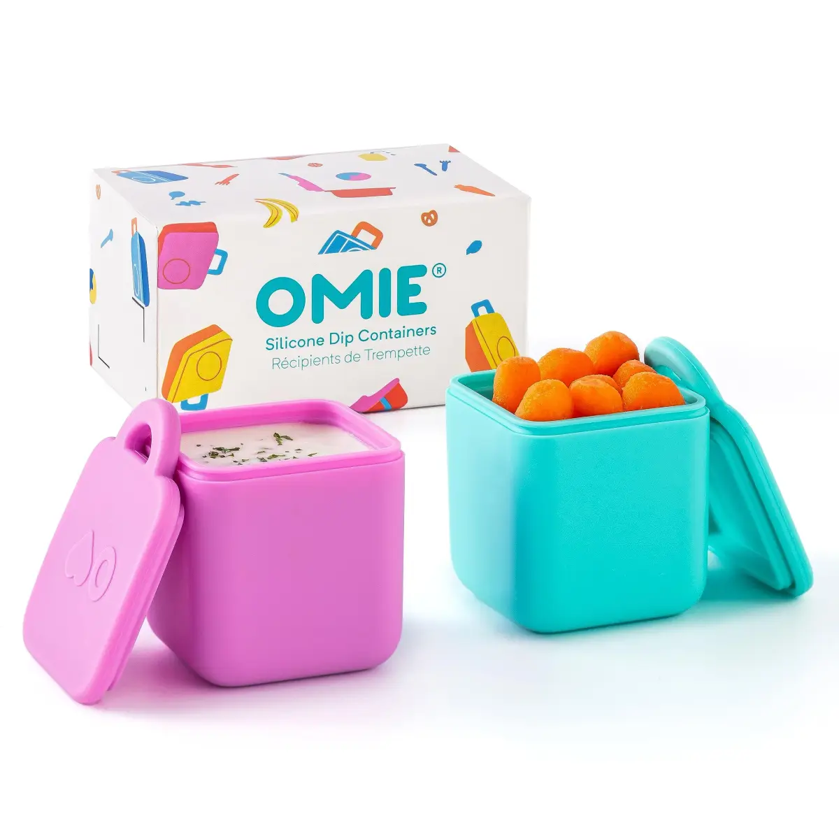 OmieBox Leakproof Dips Containers 120ml (4 oz) | Pack of 2 Pink/Teal Silicone - main product image
