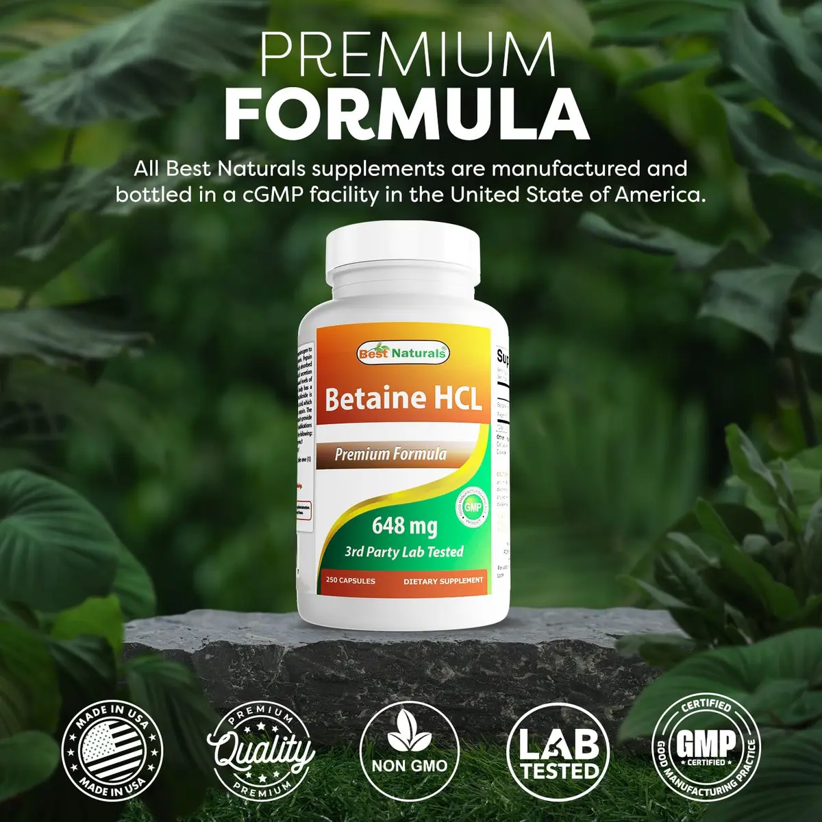 Best Naturals Betaine HCL 648 mg 500 Capsules | 3rd Party Lab Tested for Purity & Quality - view 5
