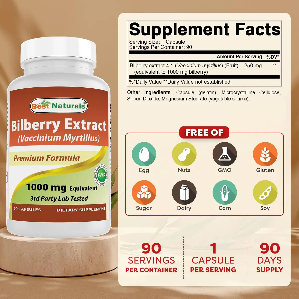 Best Naturals Bilberry 1000 Mg 90 Capsules | Supports Eye & Circulatory Health - view 2