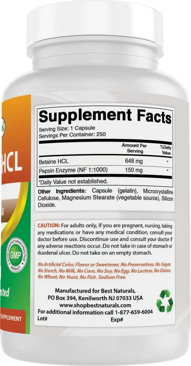 Best Naturals Betaine HCL 648 mg 250 Capsules (750 Total Capsules) | Digestive Support Supplement - view 6