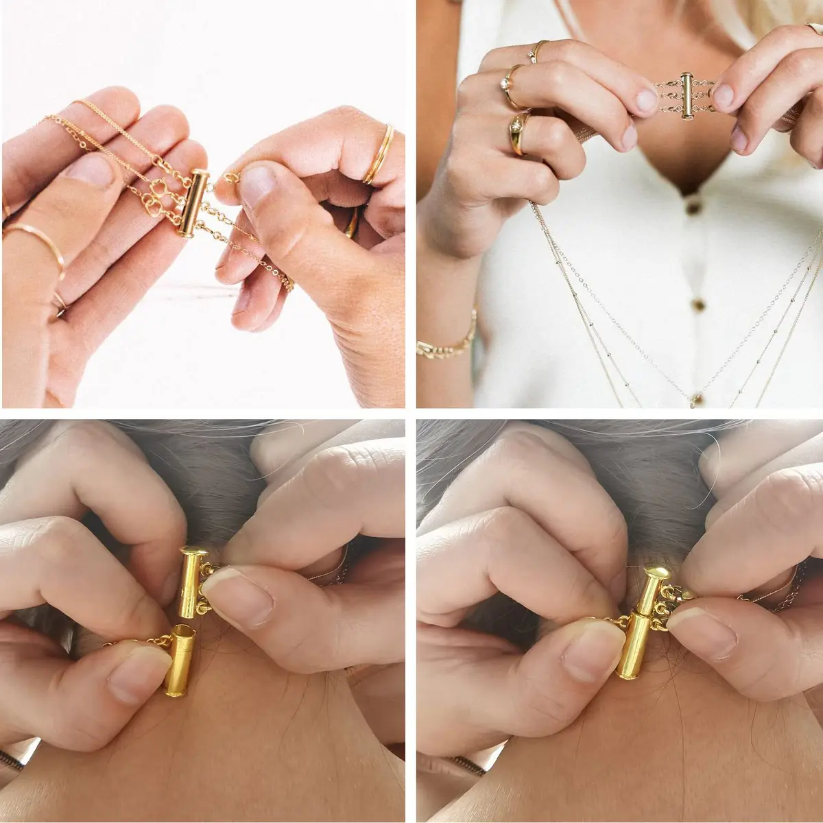 OHINGLT Necklace Layering Clasps Magnetic Slide Lock Clasp Multi Strands | Easy to Use, Brass, Gold & Silver Plated - view 5