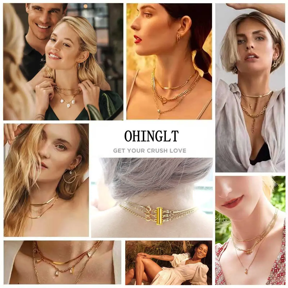 OHINGLT Necklace Layering Clasps Magnetic Slide Lock Clasp Multi Strands | Easy to Use, Brass, Gold & Silver Plated - view 6