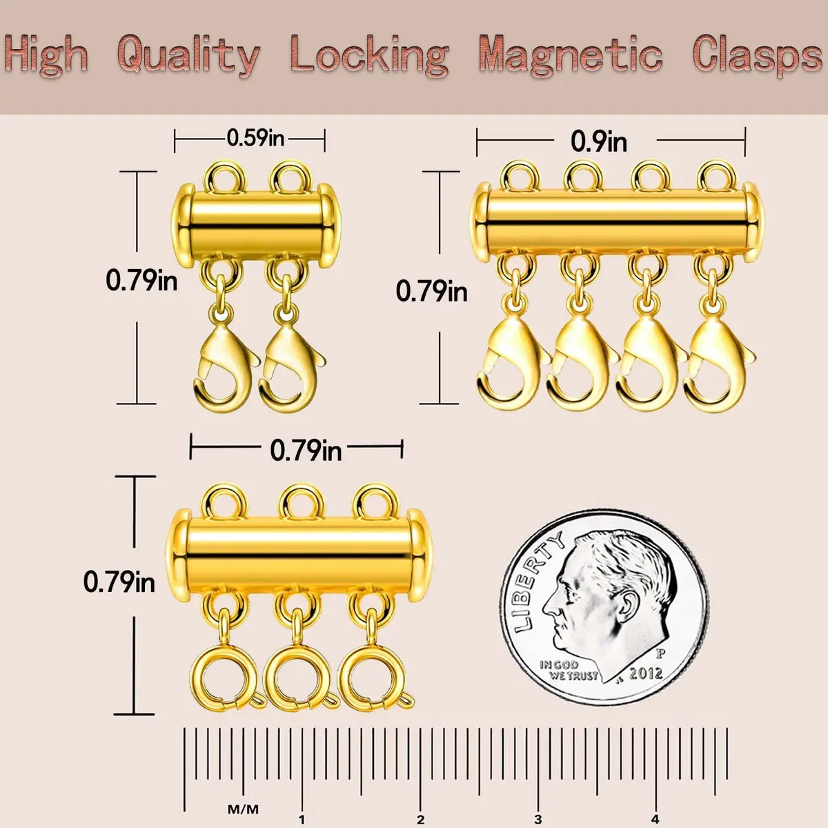 OHINGLT Necklace Layering Clasps Magnetic Slide Lock Clasp Multi Strands | Easy to Use, Brass, Gold & Silver Plated - view 2