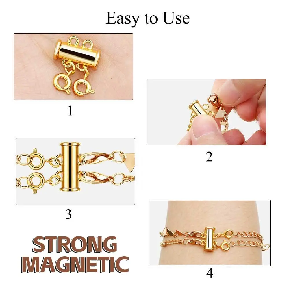 OHINGLT Necklace Layering Clasps Magnetic Slide Lock Clasp Multi Strands | Easy to Use, Brass, Gold & Silver Plated - view 4