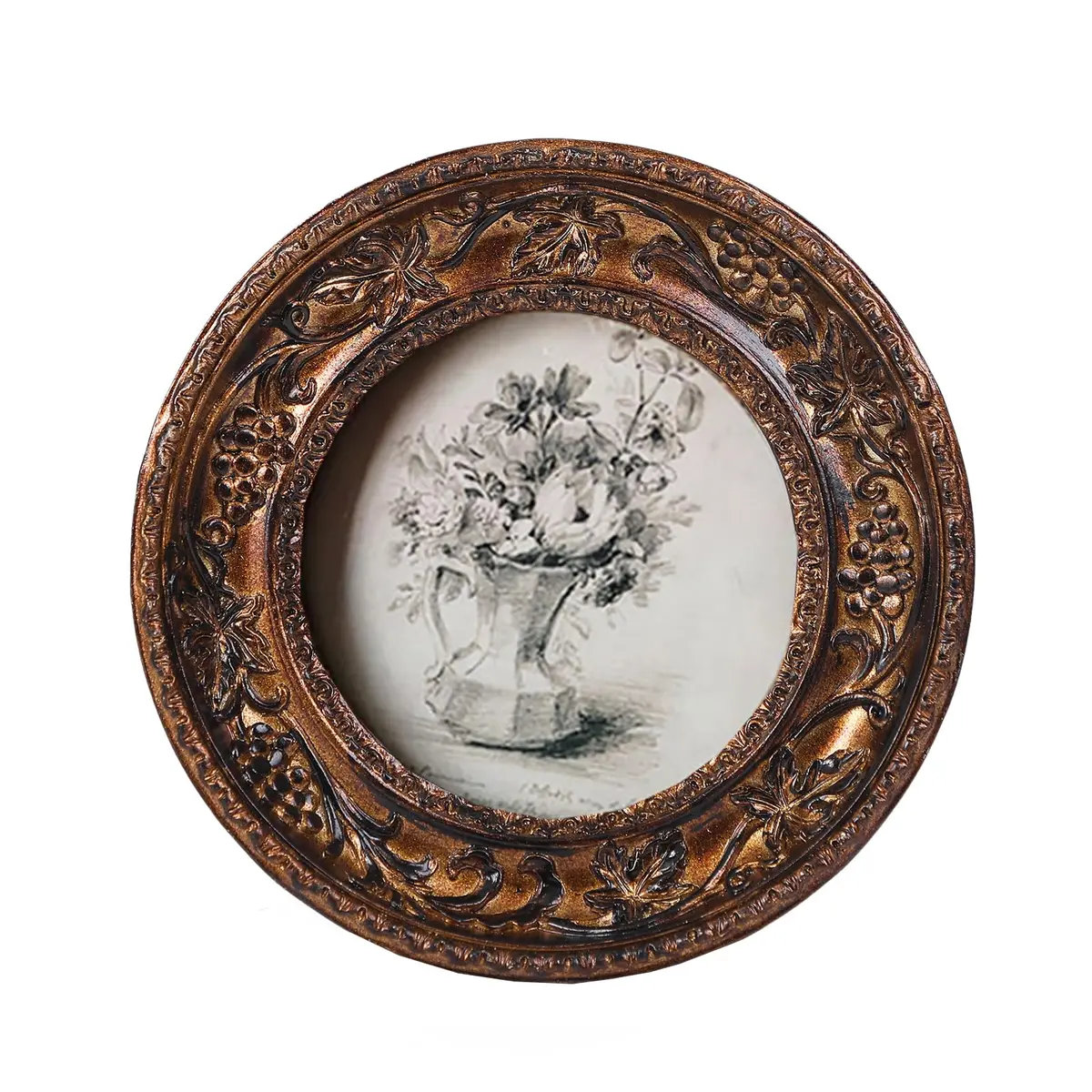 SIKOO Vintage Round Picture Frame 7.6cm (3x3 in) | Antique Bronze Gold Ornate Wall Decor - main product image