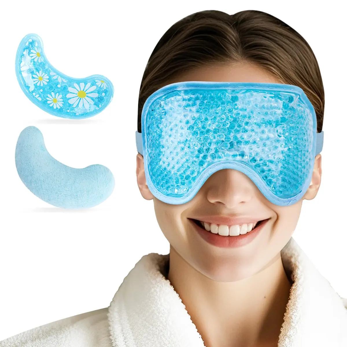 NEWGO Cooling Eye Mask for Puffy Eyes | Dual-Sided Gel Ice & Heat Pack, Reusable, Brown - view 2