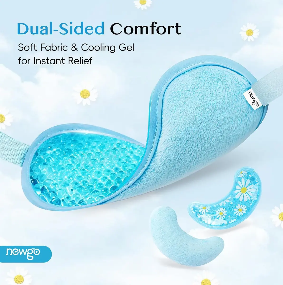NEWGO Cooling Eye Mask for Puffy Eyes | Dual-Sided Gel Ice & Heat Pack, Reusable, Brown - view 4