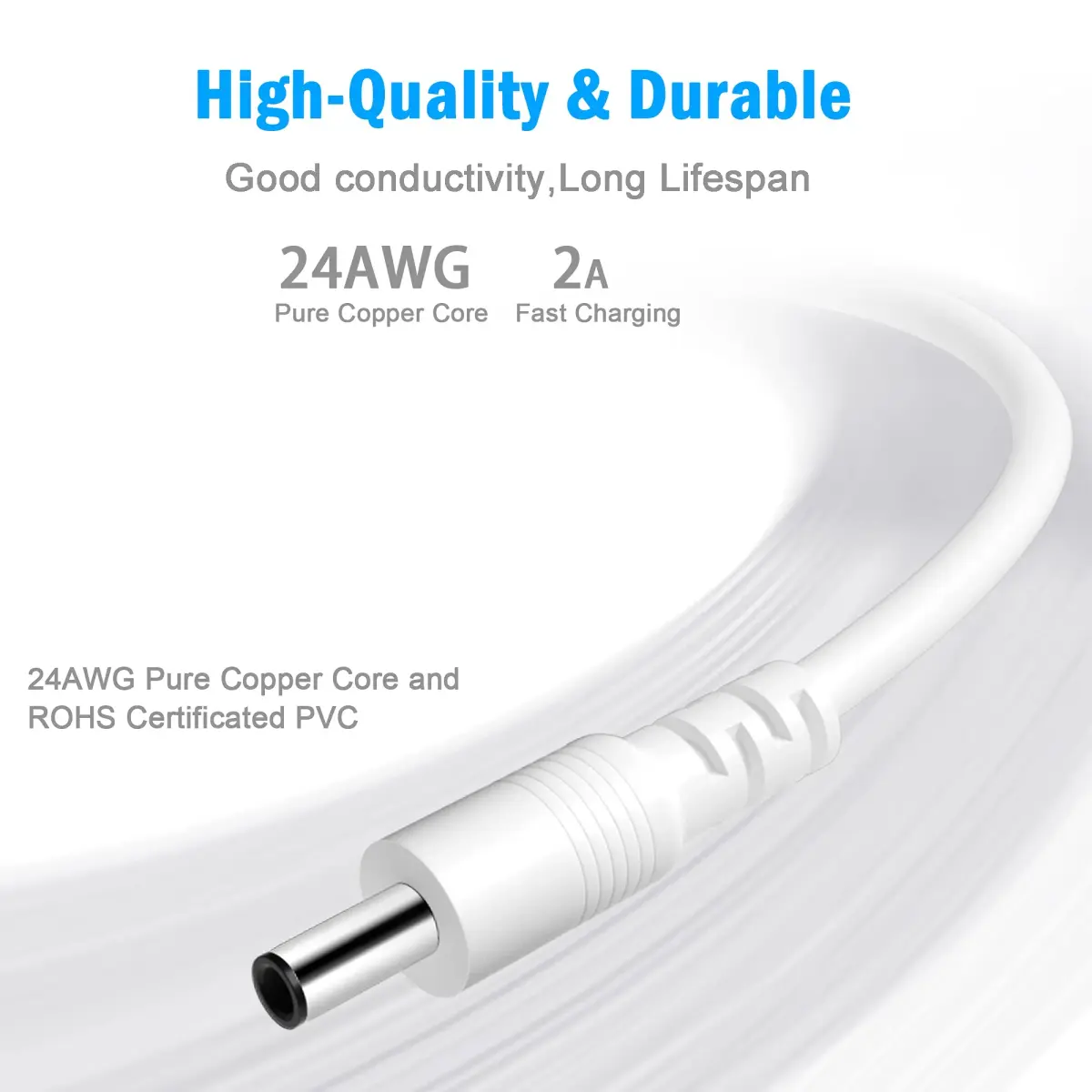 SIOCEN USB to 3.5mm Barrel Jack Charging Cable 100cm (3ft) White | Powers Foreo Luna & More - view 3