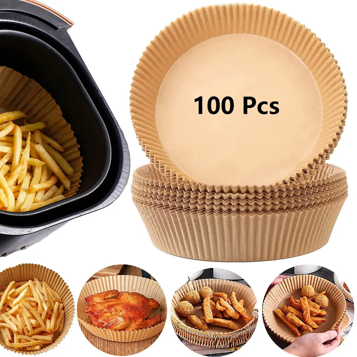 TOGOO Air Fryer Paper Liners 7.9" Round | Non-stick Disposable Parchment Sheets for Baking & Roasting - main product image
