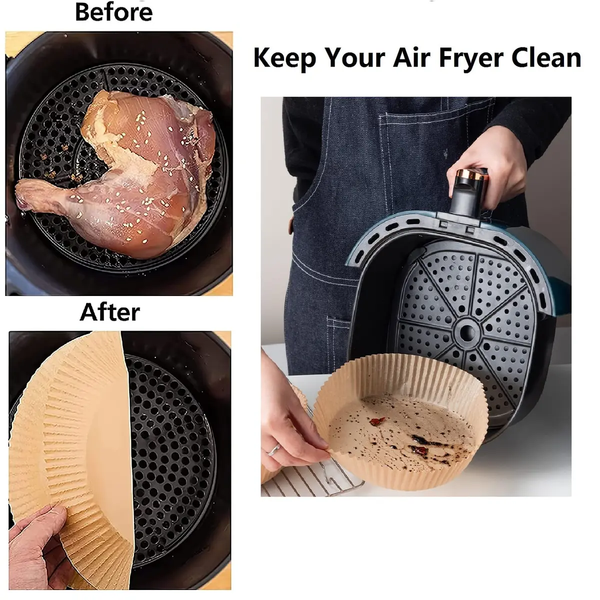 TOGOO Air Fryer Paper Liners 7.9" Round | Non-stick Disposable Parchment Sheets for Baking & Roasting - view 2