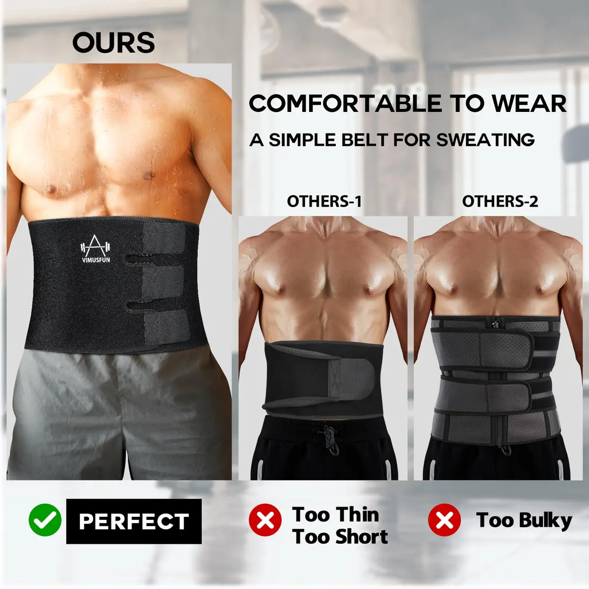 VIMUSFUN Waist Trimmer Belt for Women & Men | Sweat & Support Waist Trainer 8.5"x39" - view 2