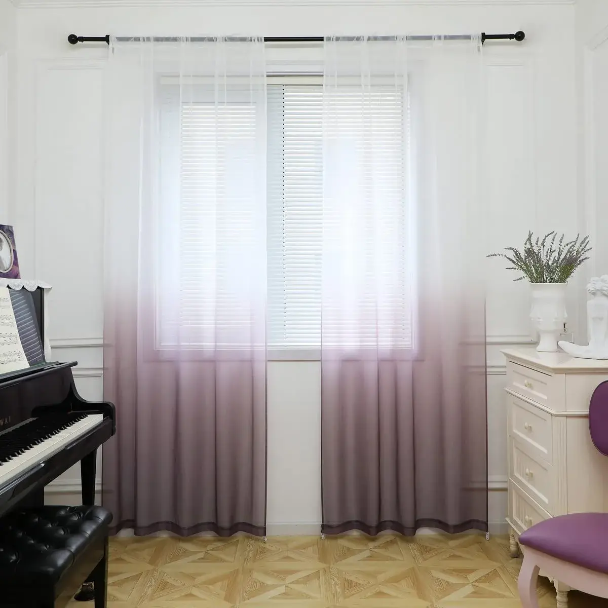 PHILEASY Gradient Purple Sheer Curtains 52"W x 84"L - Pack of 2 | Light-Filtering Rod Pocket Panels - main product image