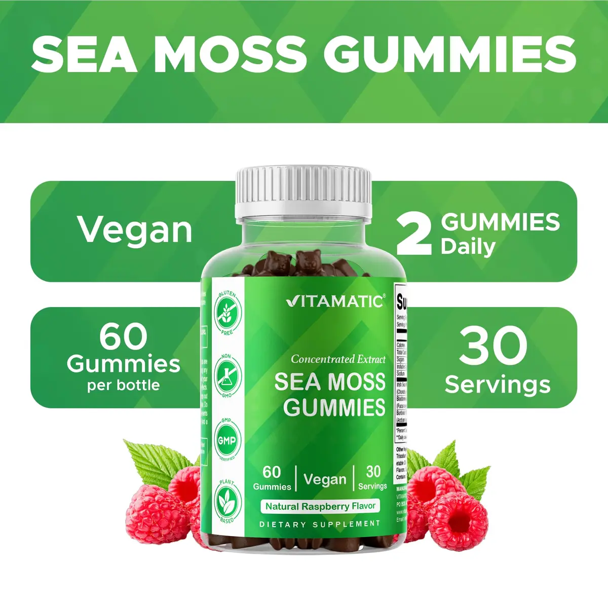 Vitamatic Sea Moss Gummies with Bladderwrack & Burdock, 60 Gummies | Vegan & Great-Tasting Herbal Supplement for Energy & Immunity - view 3