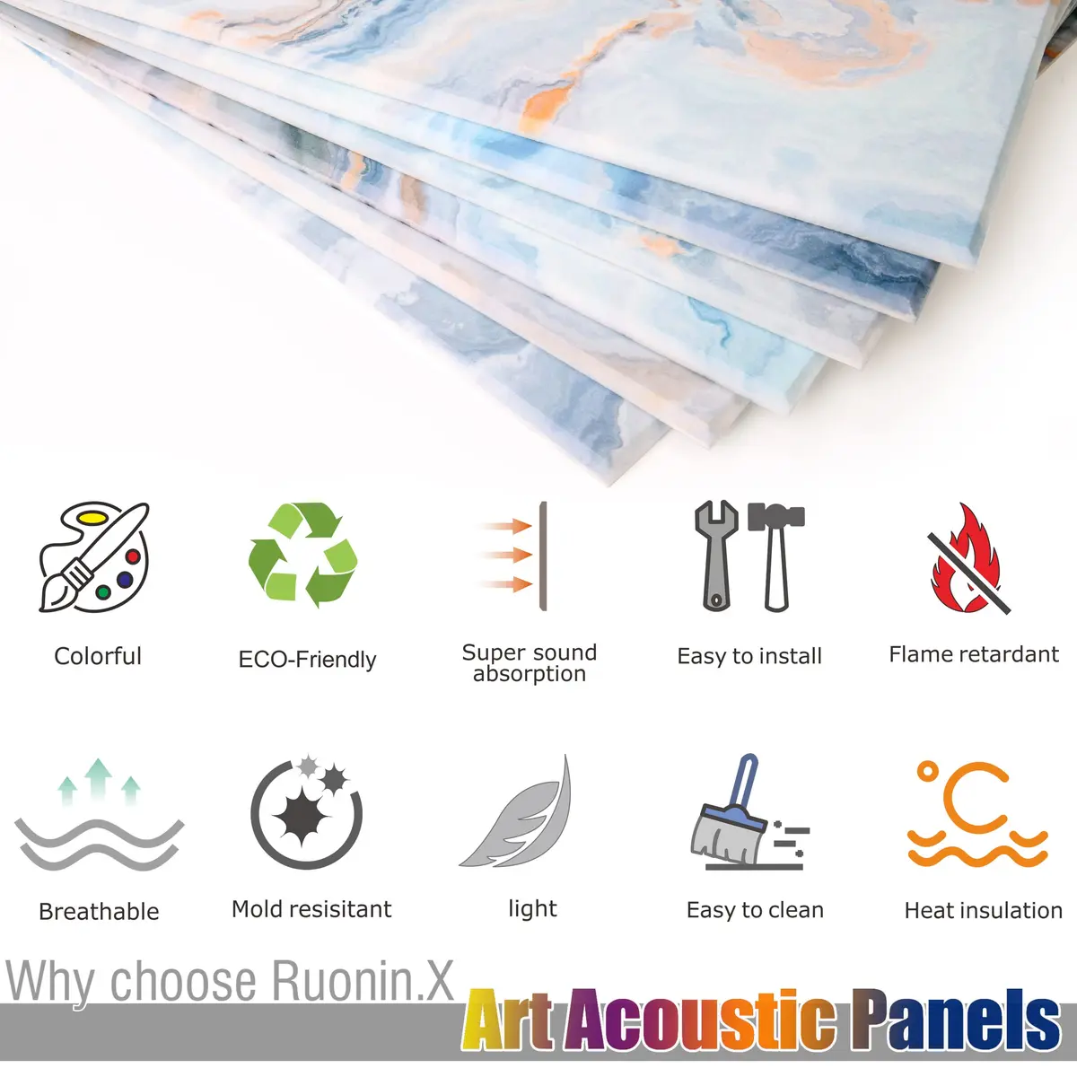 Ruonin.X Decorative Acoustic Wall Art Panels | Sound Absorbing & Stylish 72"x48" - view 5