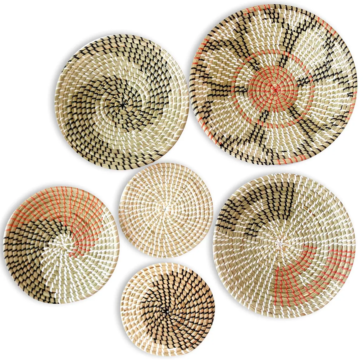 LOCS MICRAI Boho Wall Basket Decor Set of 6 | Handcrafted Seagrass Wall Art for Modern & Farmhouse Homes - main product image