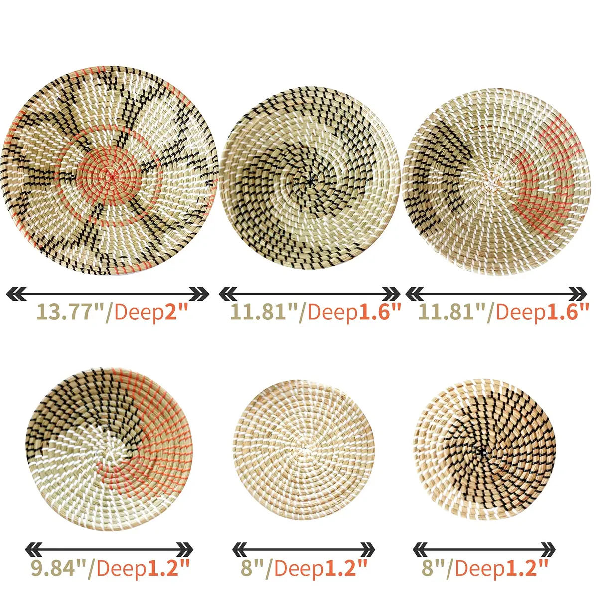 LOCS MICRAI Boho Wall Basket Decor Set of 6 | Handcrafted Seagrass Wall Art for Modern & Farmhouse Homes - view 2