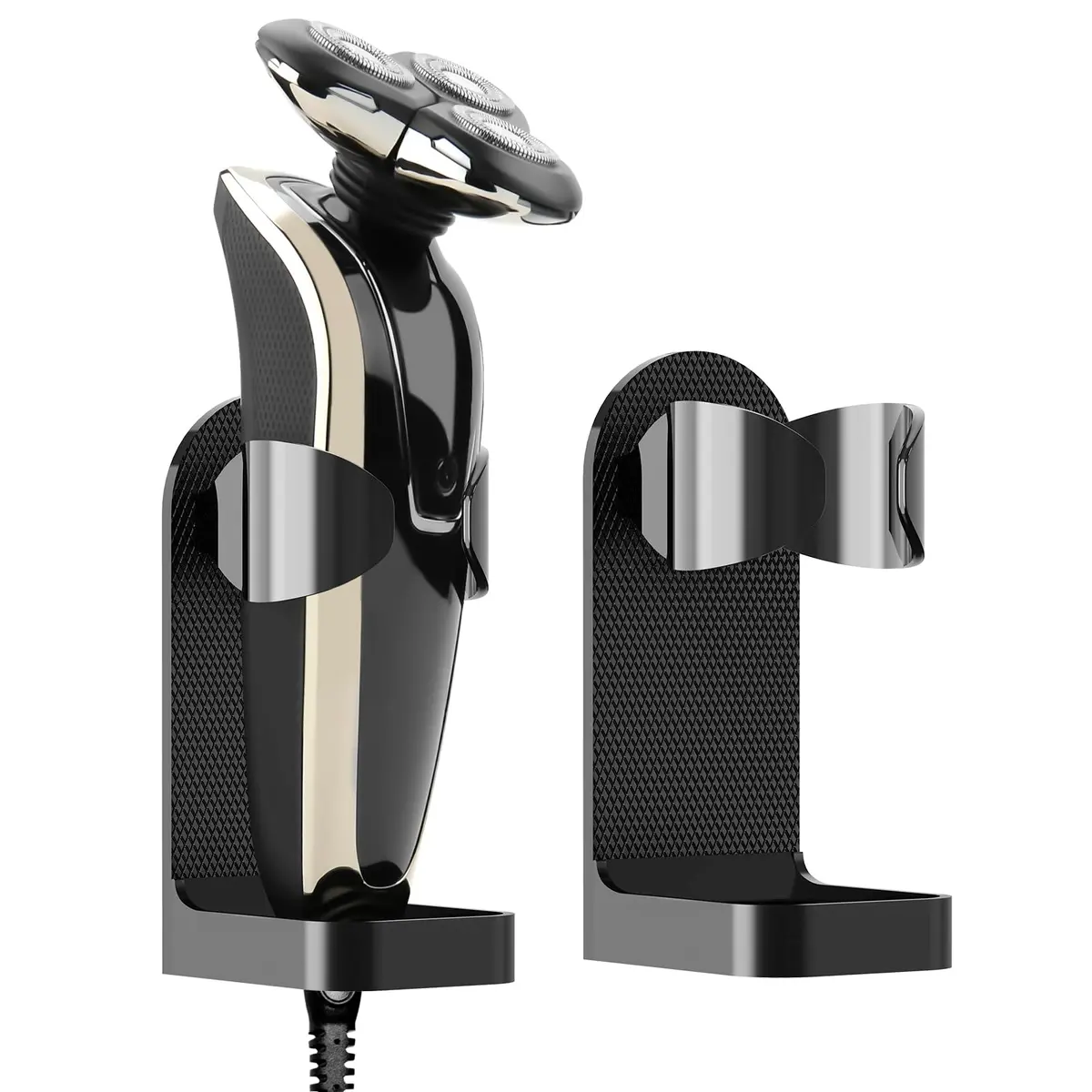Linkidea 2 Pack Wall Mount Razor Holder | Self-Adhesive Bathroom Organizer for Philips 7, 9 Series, Black - main product image
