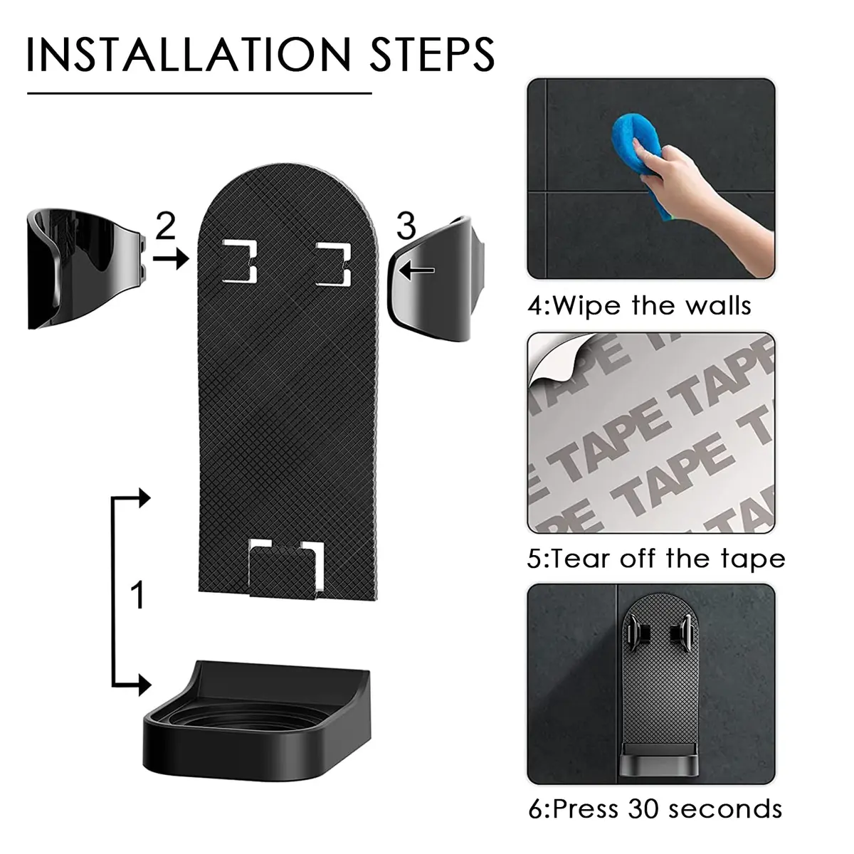 Linkidea 2 Pack Wall Mount Razor Holder | Self-Adhesive Bathroom Organizer for Philips 7, 9 Series, Black - view 3