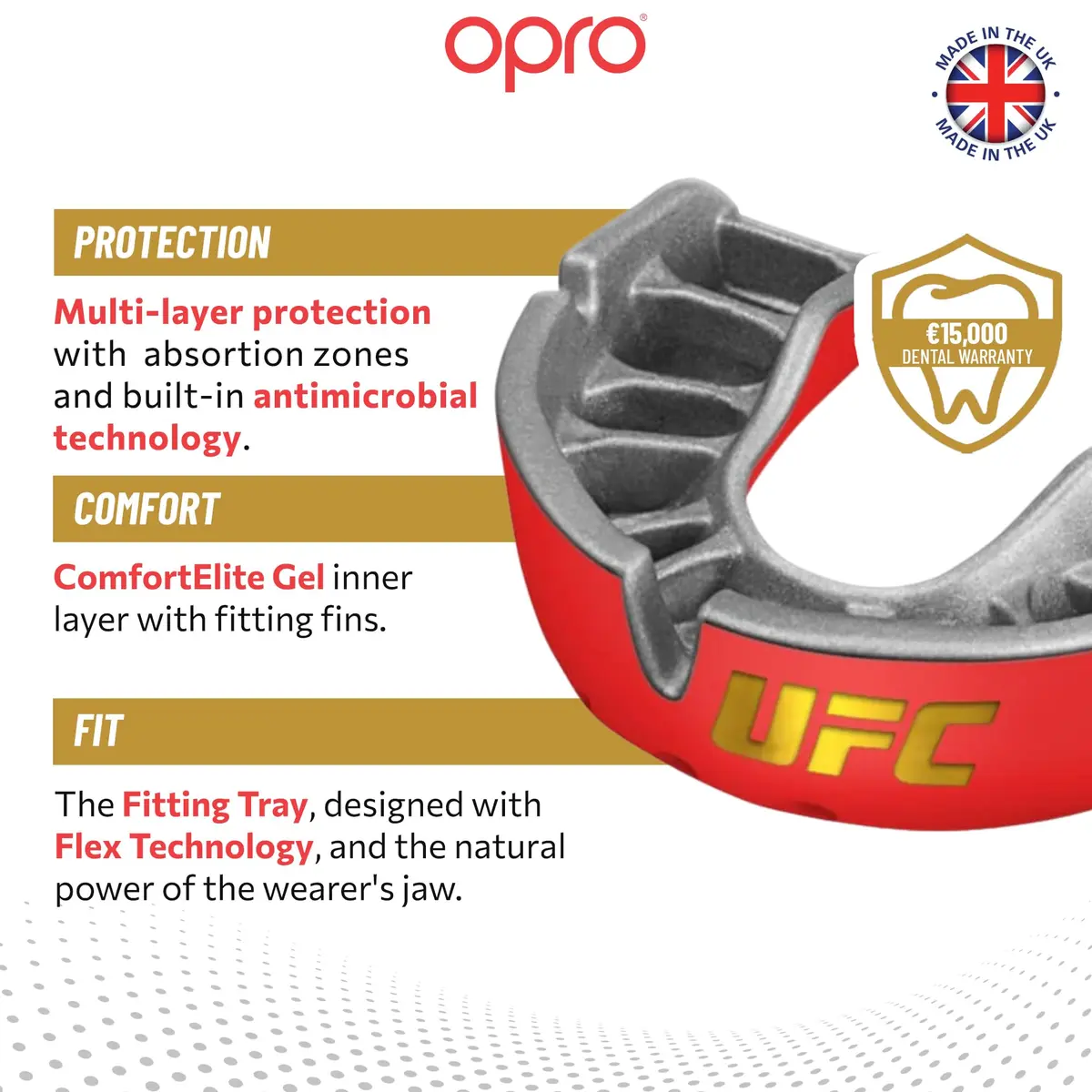 OPRO Gold Level UFC Moldable Mouth Guard, Premium Fit (Red/Silver) | Impact-Absorbing, Custom Fit for Athletes - view 3